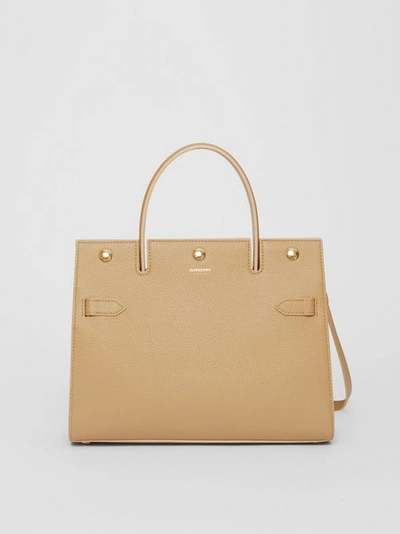Shop Burberry Small Leather Title Bag In Honey
