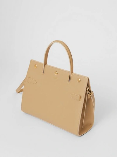 Shop Burberry Small Leather Title Bag In Honey