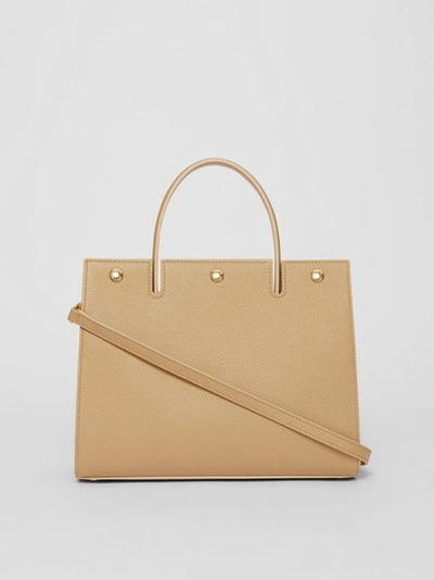 Shop Burberry Small Leather Title Bag In Honey