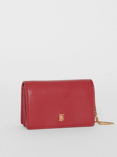 Shop Burberry Leather Card Case With Detachable Strap In Crimson