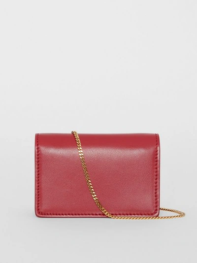 Shop Burberry Leather Card Case With Detachable Strap In Crimson