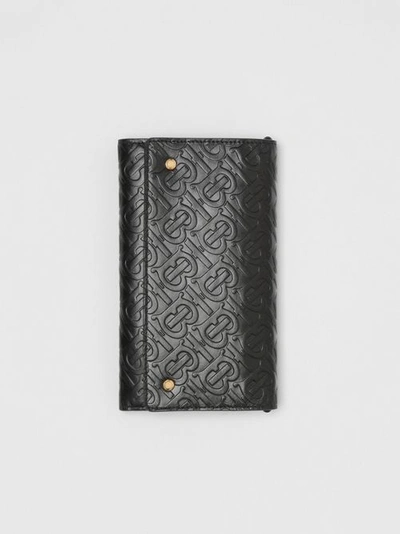 Shop Burberry Monogram Leather Wallet With Detachable Strap In Black