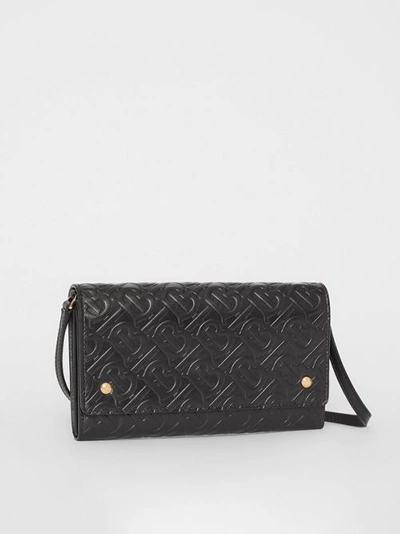 Shop Burberry Monogram Leather Wallet With Detachable Strap In Black