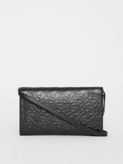 Shop Burberry Monogram Leather Wallet With Detachable Strap In Black