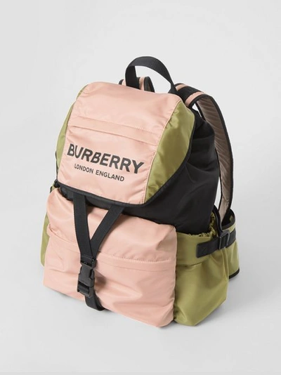 Shop Burberry Logo Print Tri-tone Nylon Backpack In Rose Beige
