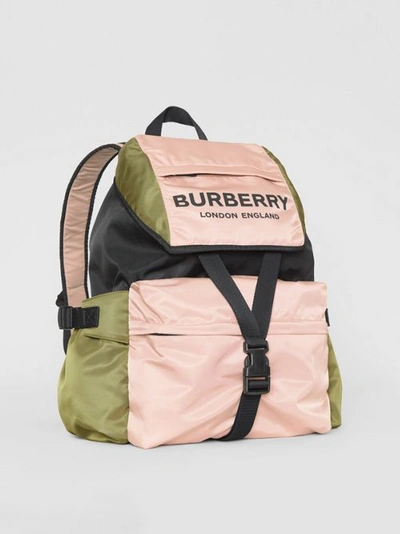 Shop Burberry Logo Print Tri-tone Nylon Backpack In Rose Beige