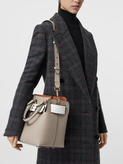 Shop Burberry The Small Tri-tone Leather Belt Bag In Mineral Grey