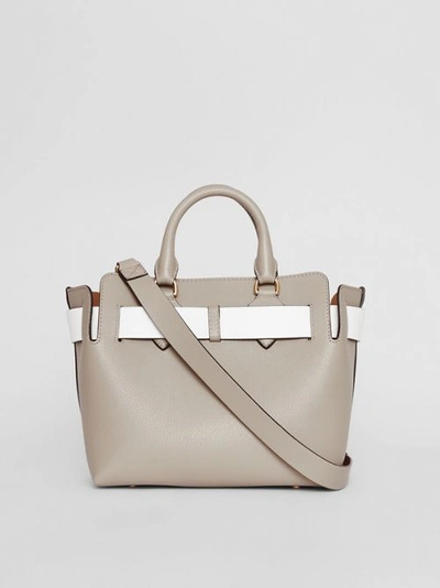Shop Burberry The Small Tri-tone Leather Belt Bag In Mineral Grey