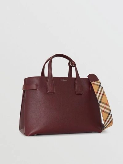 Shop Burberry The Medium Banner In Leather And Vintage Check In Mahogany Red