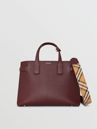 Shop Burberry The Medium Banner In Leather And Vintage Check In Mahogany Red