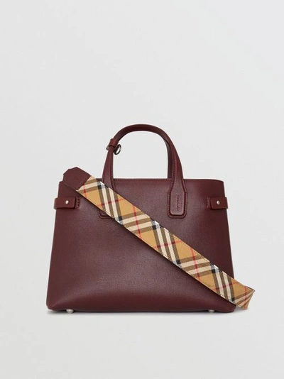 Shop Burberry The Medium Banner In Leather And Vintage Check In Mahogany Red