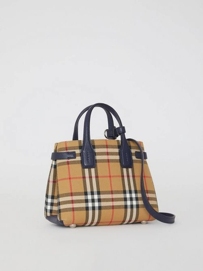 Shop Burberry The Baby Banner In Vintage Check And Leather In Regency Blue