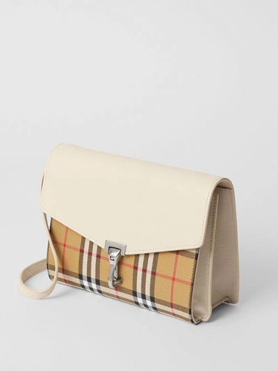 Shop Burberry Small Vintage Check And Leather Crossbody Bag In Limestone