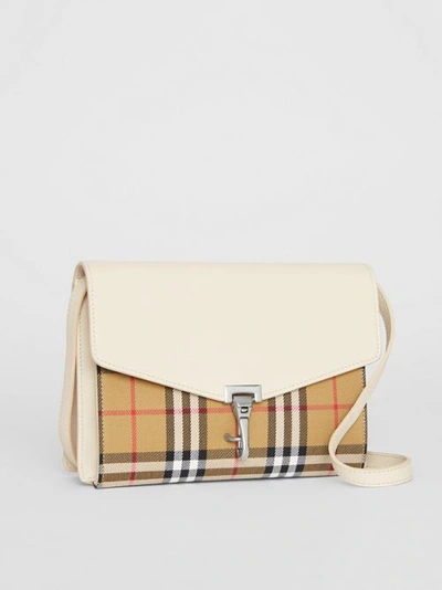Shop Burberry Small Vintage Check And Leather Crossbody Bag In Limestone