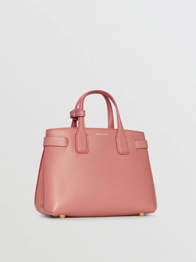 Shop Burberry The Small Banner In Leather And Vintage Check In Dusty Rose