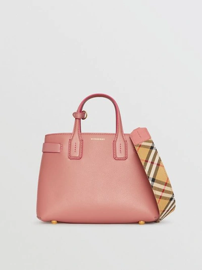 Shop Burberry The Small Banner In Leather And Vintage Check In Dusty Rose