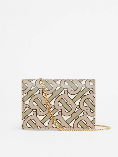 Shop Burberry Monogram Print Card Case With Detachable Strap In Beige