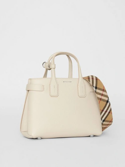 Shop Burberry The Small Banner In Leather And Vintage Check In Limestone