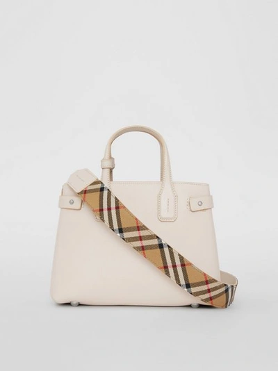 Shop Burberry The Small Banner In Leather And Vintage Check In Limestone