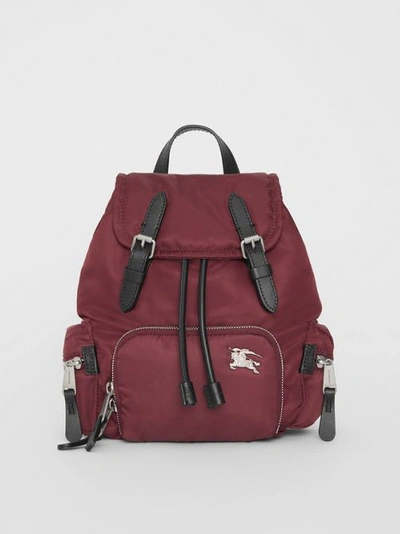 Shop Burberry The Small Crossbody Rucksack In Puffer Nylon In Burgundy Red