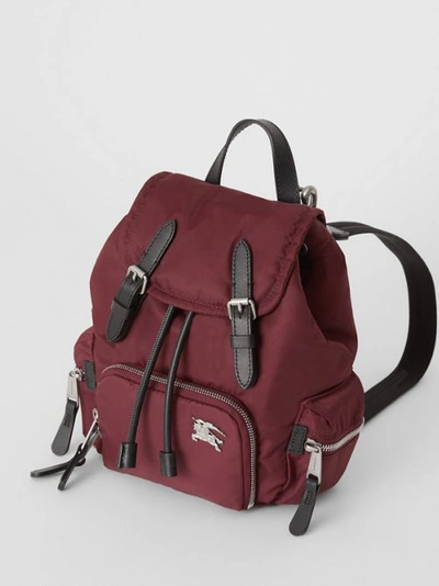 Shop Burberry The Small Crossbody Rucksack In Puffer Nylon In Burgundy Red