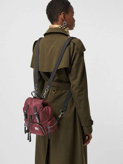 Shop Burberry The Small Crossbody Rucksack In Puffer Nylon In Burgundy Red