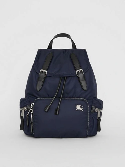 Shop Burberry The Medium Rucksack In Puffer Nylon And Leather In Ink Blue