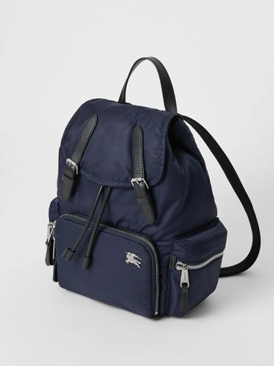 Shop Burberry The Medium Rucksack In Puffer Nylon And Leather In Ink Blue