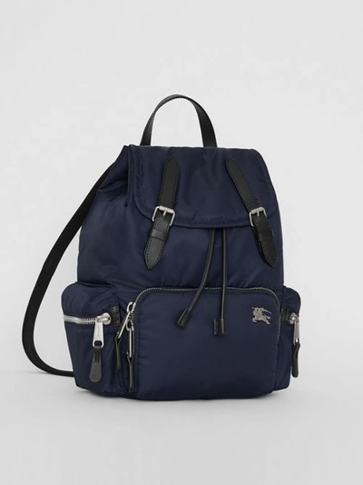 Shop Burberry The Medium Rucksack In Puffer Nylon And Leather In Ink Blue