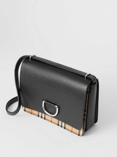Shop Burberry The Medium Vintage Check And Leather D-ring Bag In Black