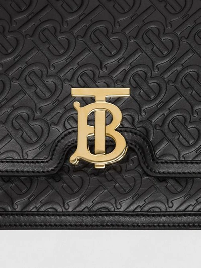 Shop Burberry Medium Monogram Leather Tb Bag In Black