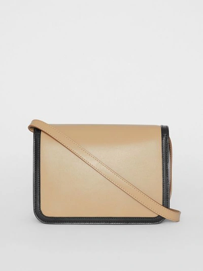 Shop Burberry Small Two-tone Leather Tb Bag In Honey/black