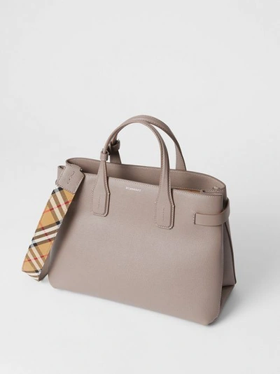 Shop Burberry The Medium Banner In Leather And Vintage Check In Taupe Brown