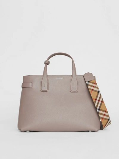 Shop Burberry The Medium Banner In Leather And Vintage Check In Taupe Brown