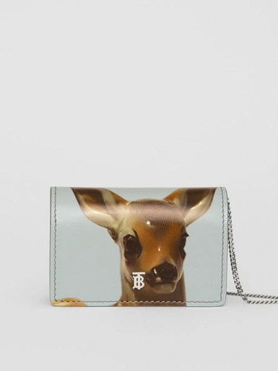 Shop Burberry Deer Motif Leather Card Case With Detachable Strap In White