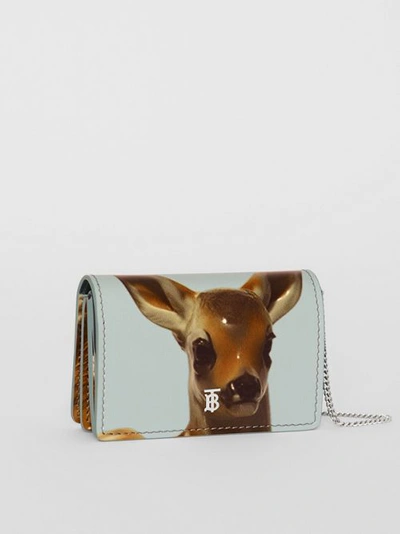 Shop Burberry Deer Motif Leather Card Case With Detachable Strap In White