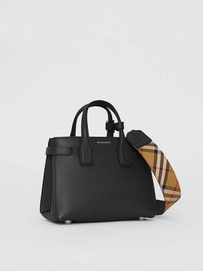 Shop Burberry The Baby Banner In Leather And Vintage Check In Black