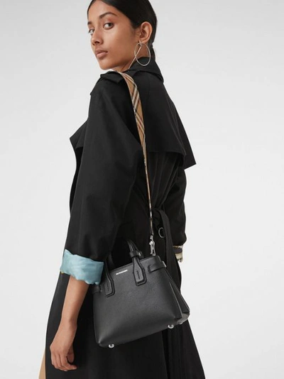 Shop Burberry The Baby Banner In Leather And Vintage Check In Black