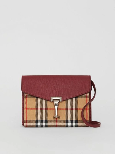 Shop Burberry Mini Leather And Vintage Check Crossbody Bag In Crimson