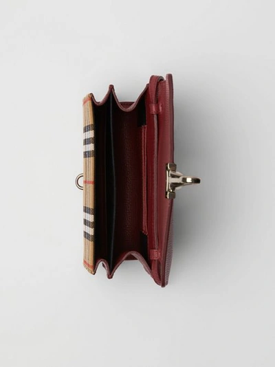 Shop Burberry Mini Leather And Vintage Check Crossbody Bag In Crimson