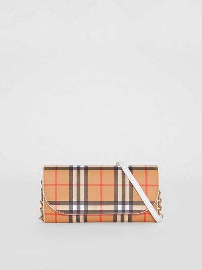 Shop Burberry Vintage Check And Leather Wallet With Chain In Chalk White