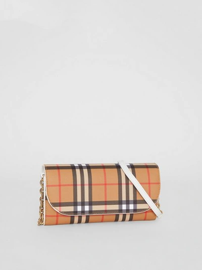 Shop Burberry Vintage Check And Leather Wallet With Chain In Chalk White