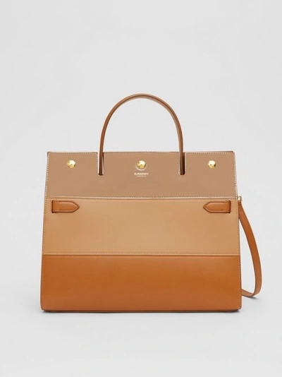 Shop Burberry Medium Panelled Leather Title Bag In Soft Fawn