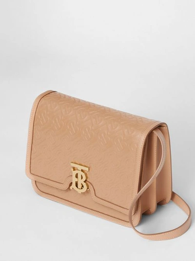 Shop Burberry Medium Monogram Leather Tb Bag In Light Camel