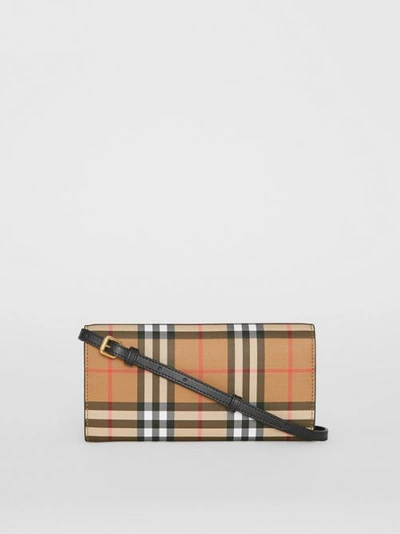 Shop Burberry Detachable Strap Vintage Check Leather Wallet In Black