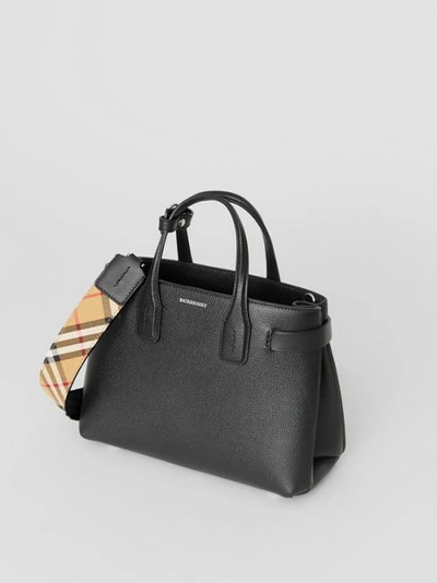 Shop Burberry The Small Banner In Leather And Vintage Check In Black
