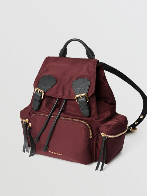 Burberry The Medium Rucksack In Technical Nylon And Leather In Burgundy