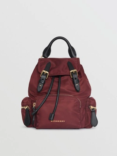 Shop Burberry The Small Crossbody Rucksack In Nylon In Burgundy Red