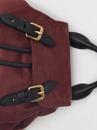 Shop Burberry The Small Crossbody Rucksack In Nylon In Burgundy Red