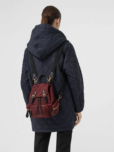 Shop Burberry The Small Crossbody Rucksack In Nylon In Burgundy Red